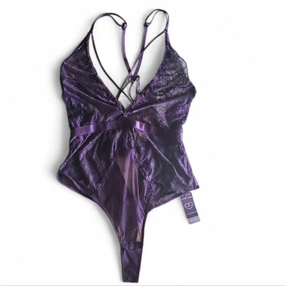 Lovehoney Purple Lace Strappy Thong Bodysuit Plus 1X/2X NWT Romantic Lingerie